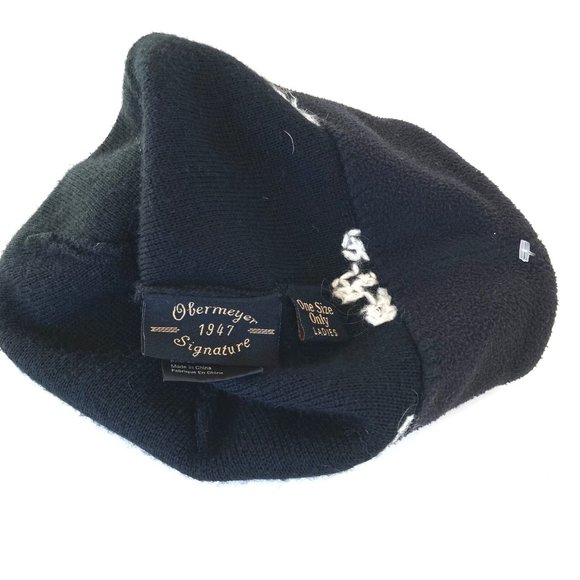 VTG Obermeyer 1947 Signature Wool Blend Embroidered Snowflakes Black Ski Cap Hat - Picture 9 of 14